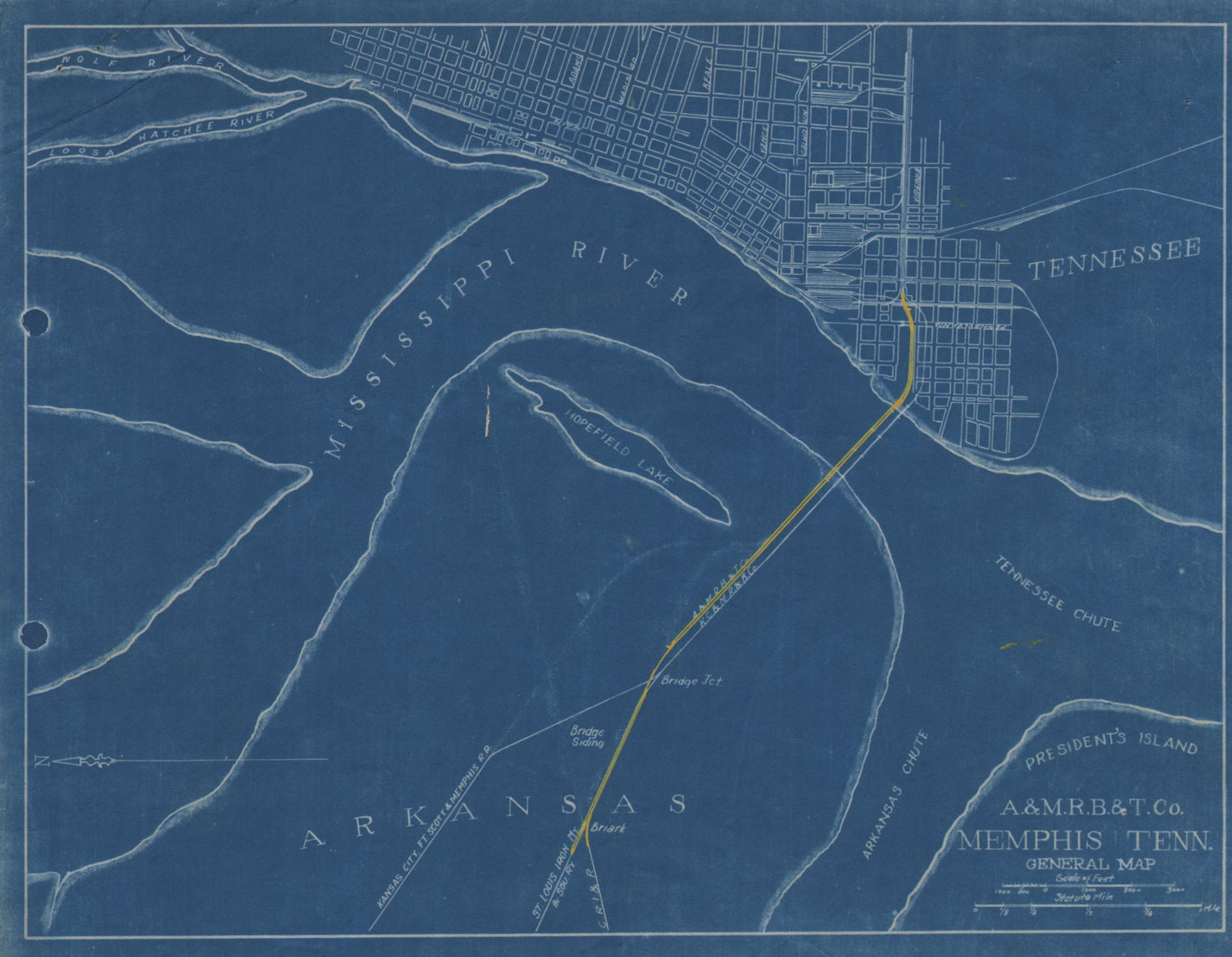 Associate Product Arkansas & Memphis Railway Bridge & Terminal Company map. Memphis c1917