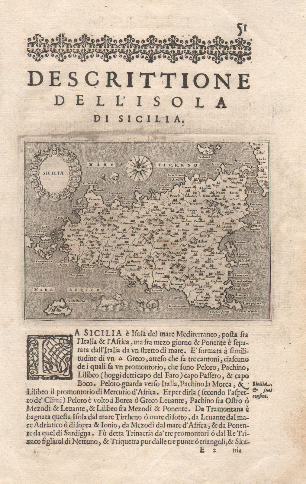 "Descrittione dell' Isola di Sicilia". PORCACCHI. Sicily Italy 1620 old map
