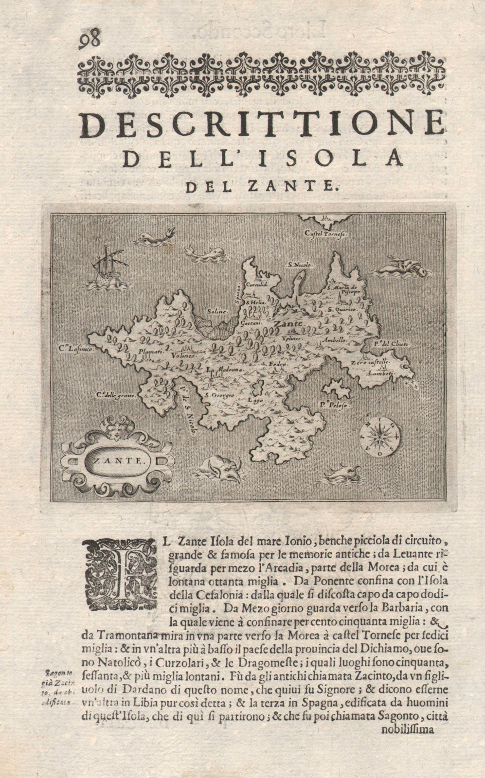 "Descrittione dell' Isola del Zante". PORCACCHI. Zakynthos Ionian 1620 old map