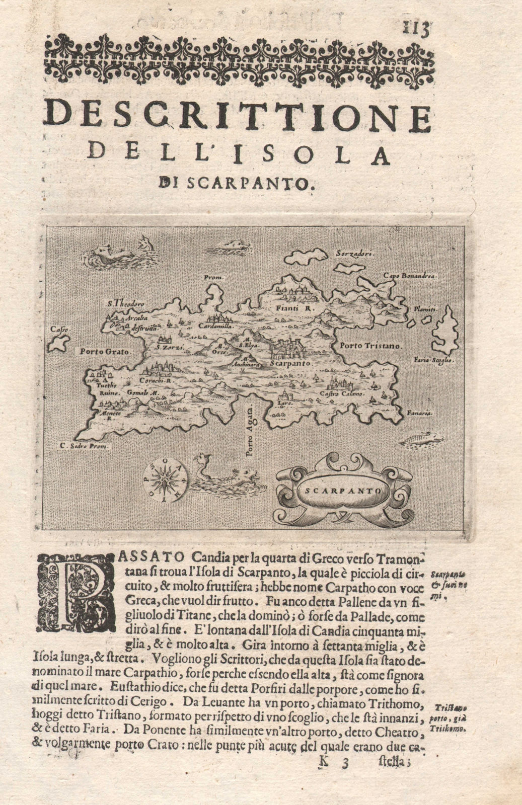 "Descrittione dell' Isola di Scarpanto" PORCACCHI. Karpathos Dodecanese 1620 map