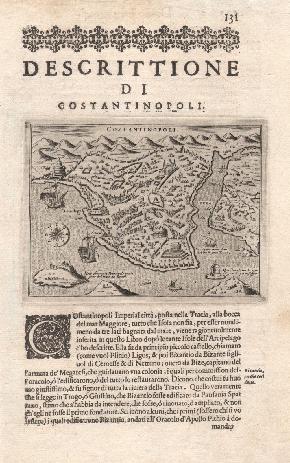 "Descrittione di Costantinopoli". PORCACCHI. Constantinople Istanbul 1620 map