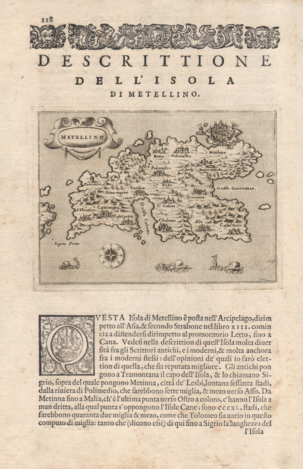 "Descrittione dell' Isola di Metellino". PORCACCHI. Lesbos North Aegean 1595 map