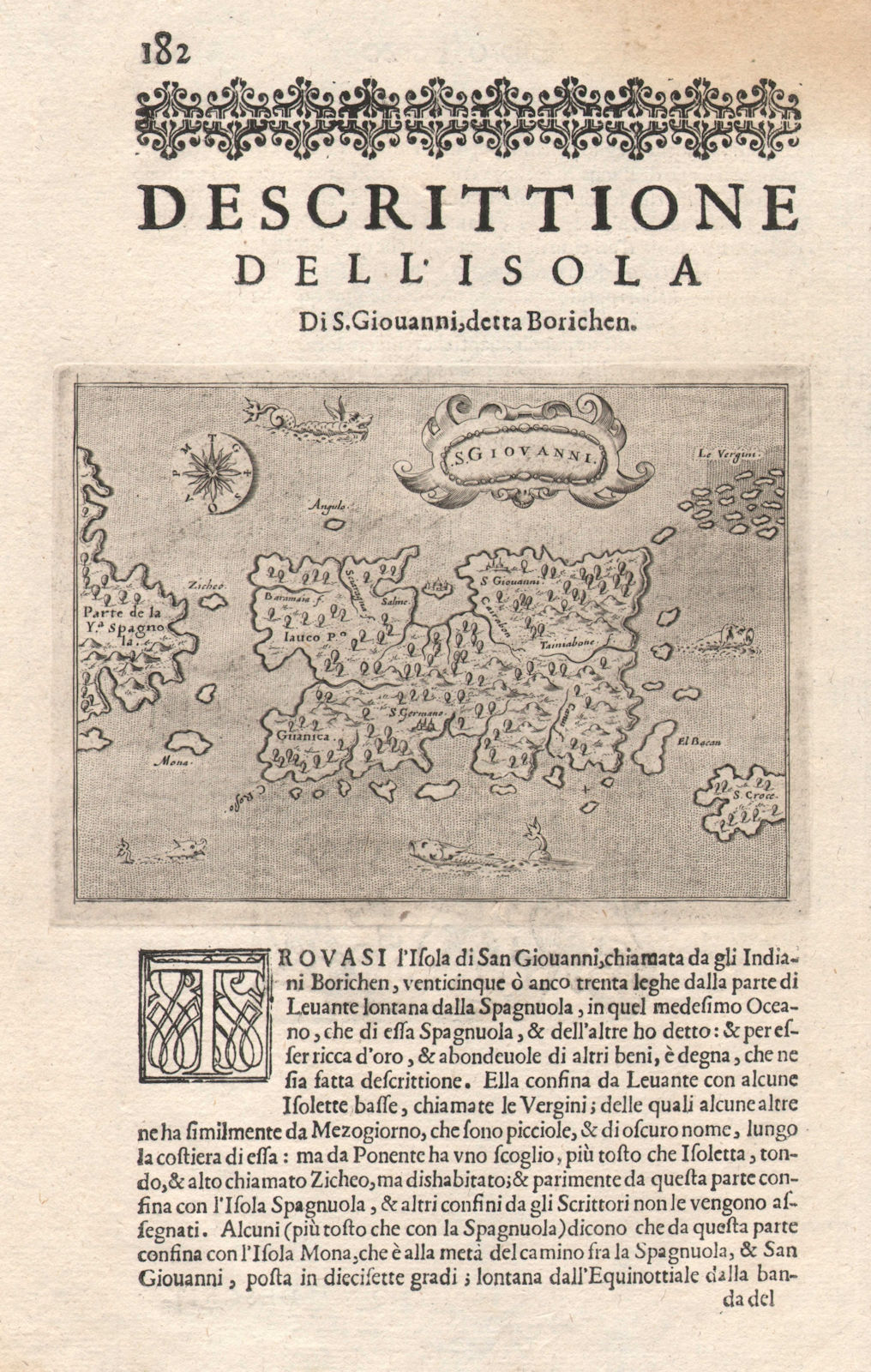 Descrittione dell' Isola di S. Giouanni PORCACCHI Puerto Rico Virgin Is 1620 map