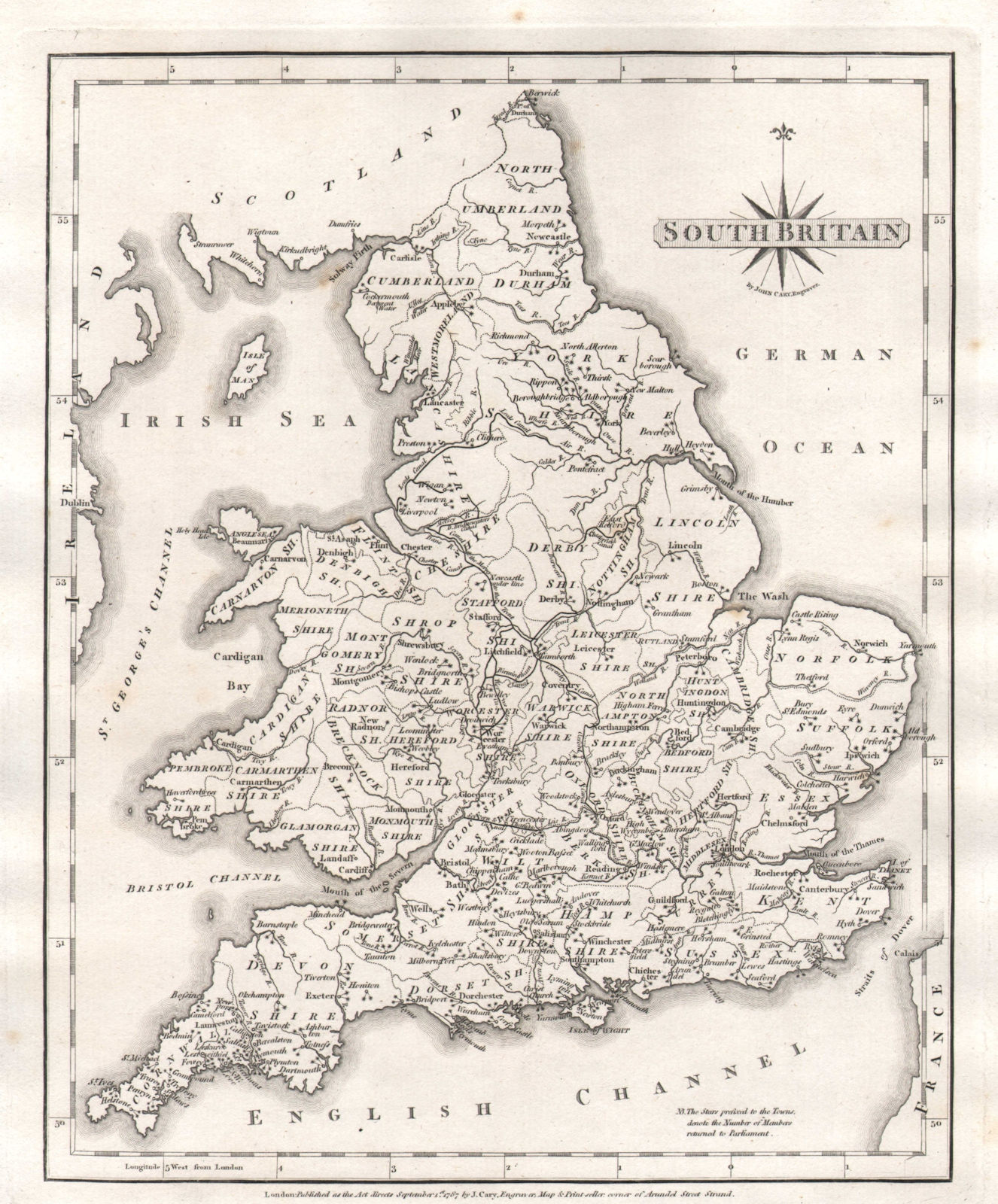 Antique map of SOUTH BRITAIN by JOHN CARY 1787 old plan chart