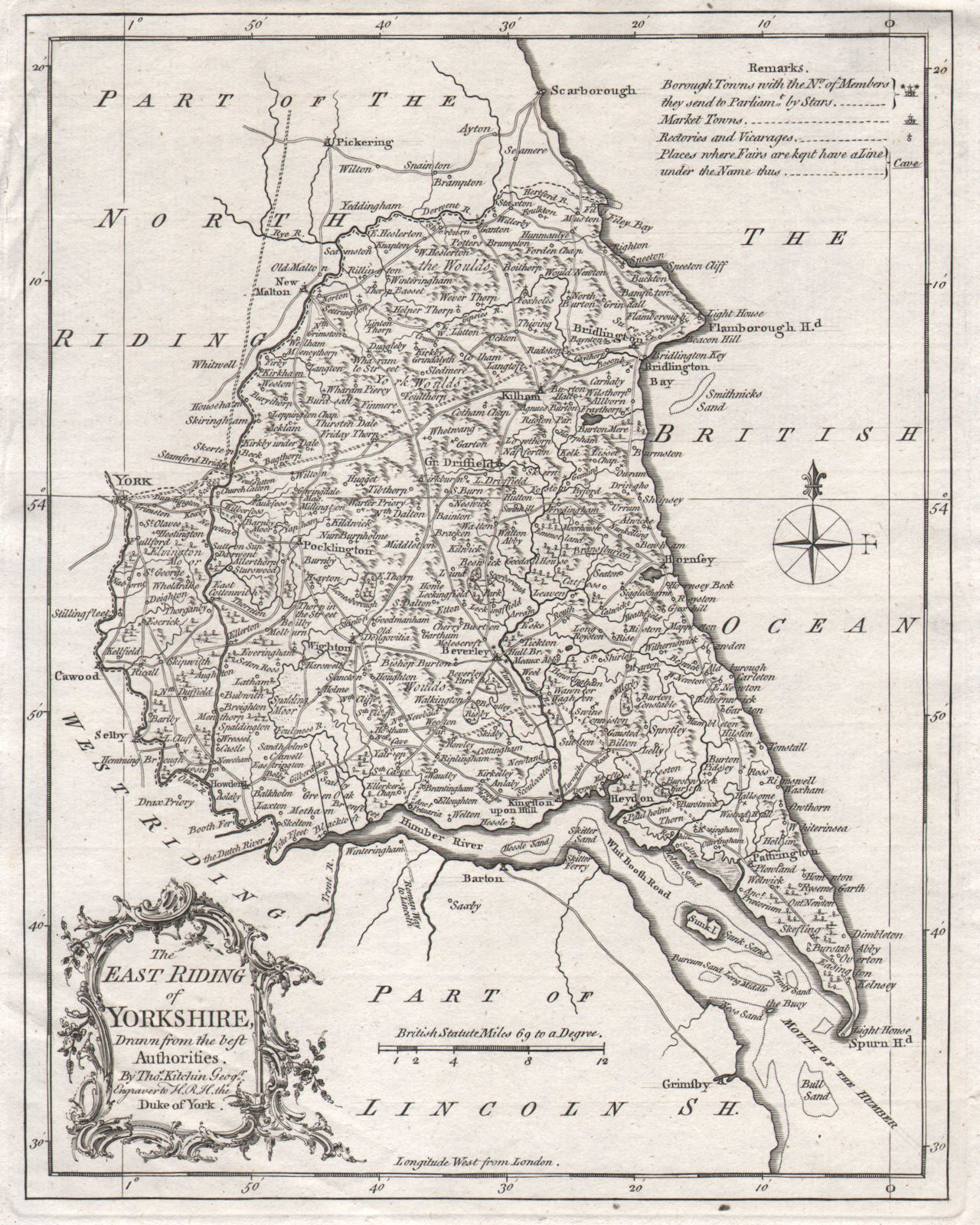 Associate Product "The East Riding of Yorkshire drawn from the best authorities". KITCHIN 1764 map