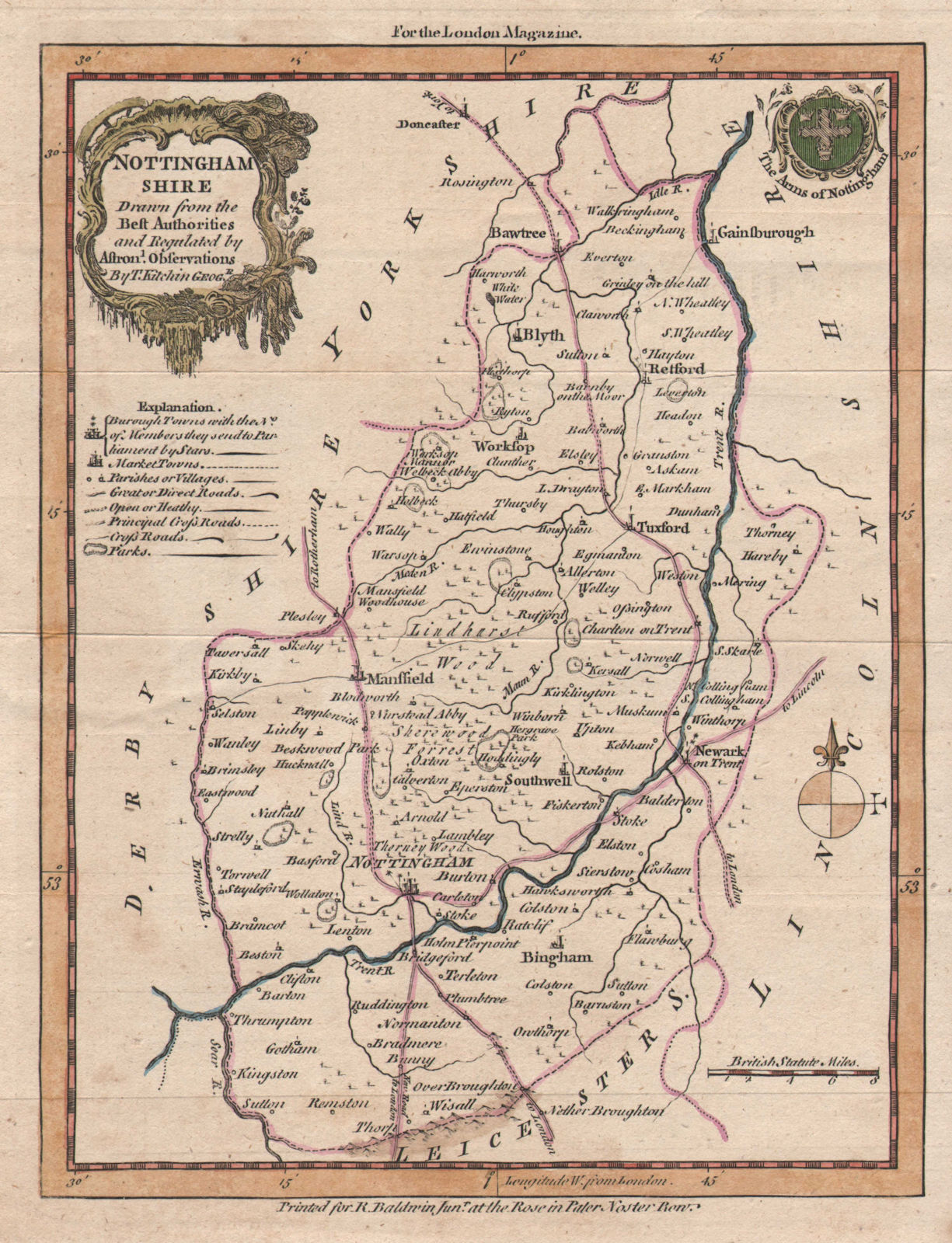 "Nottinghamshire, drawn from the best authorities…" County map. KITCHIN c1786