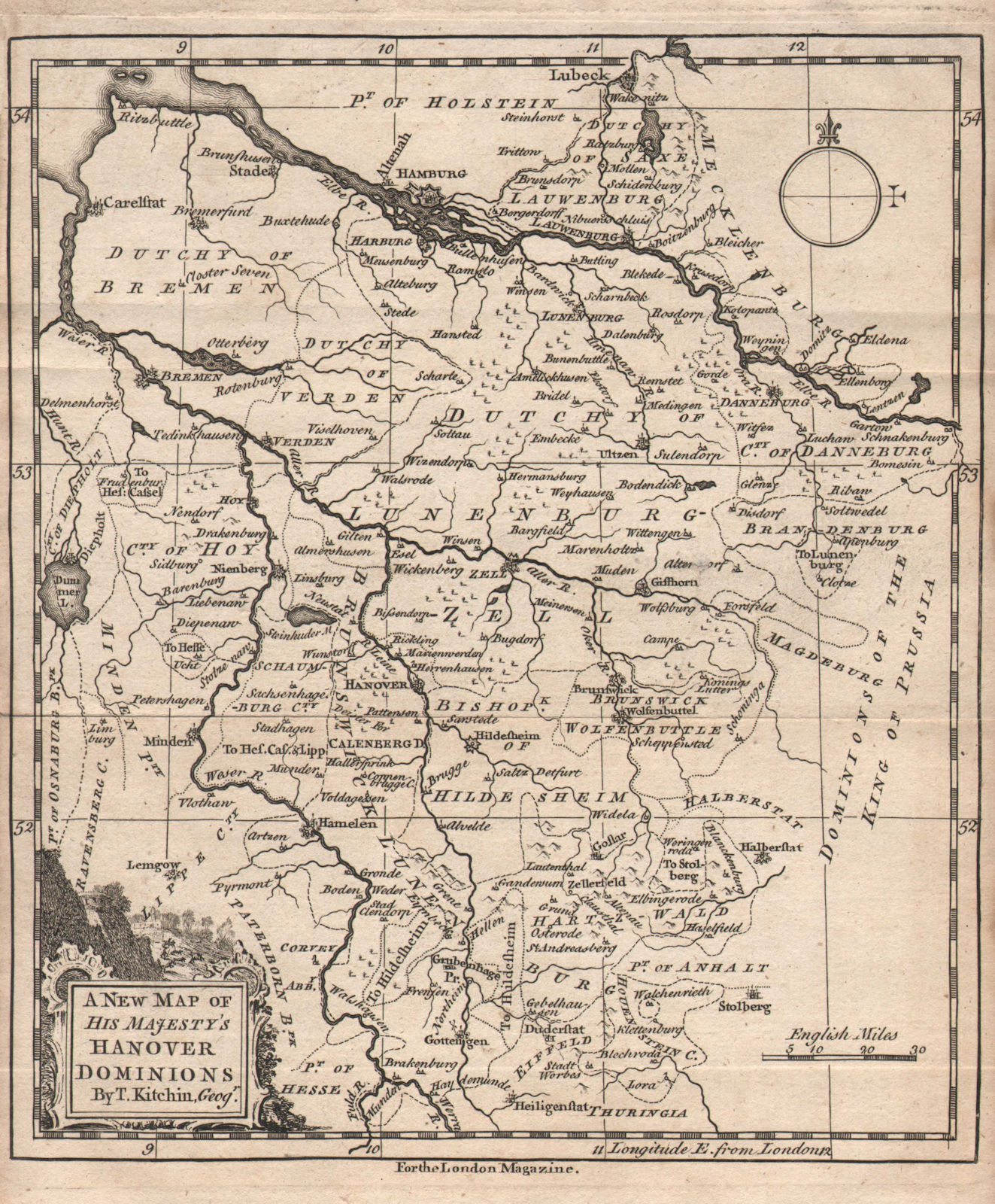 "A new Map of His Majesty's Hanover Dominions". Lower Saxony. KITCHIN c1755
