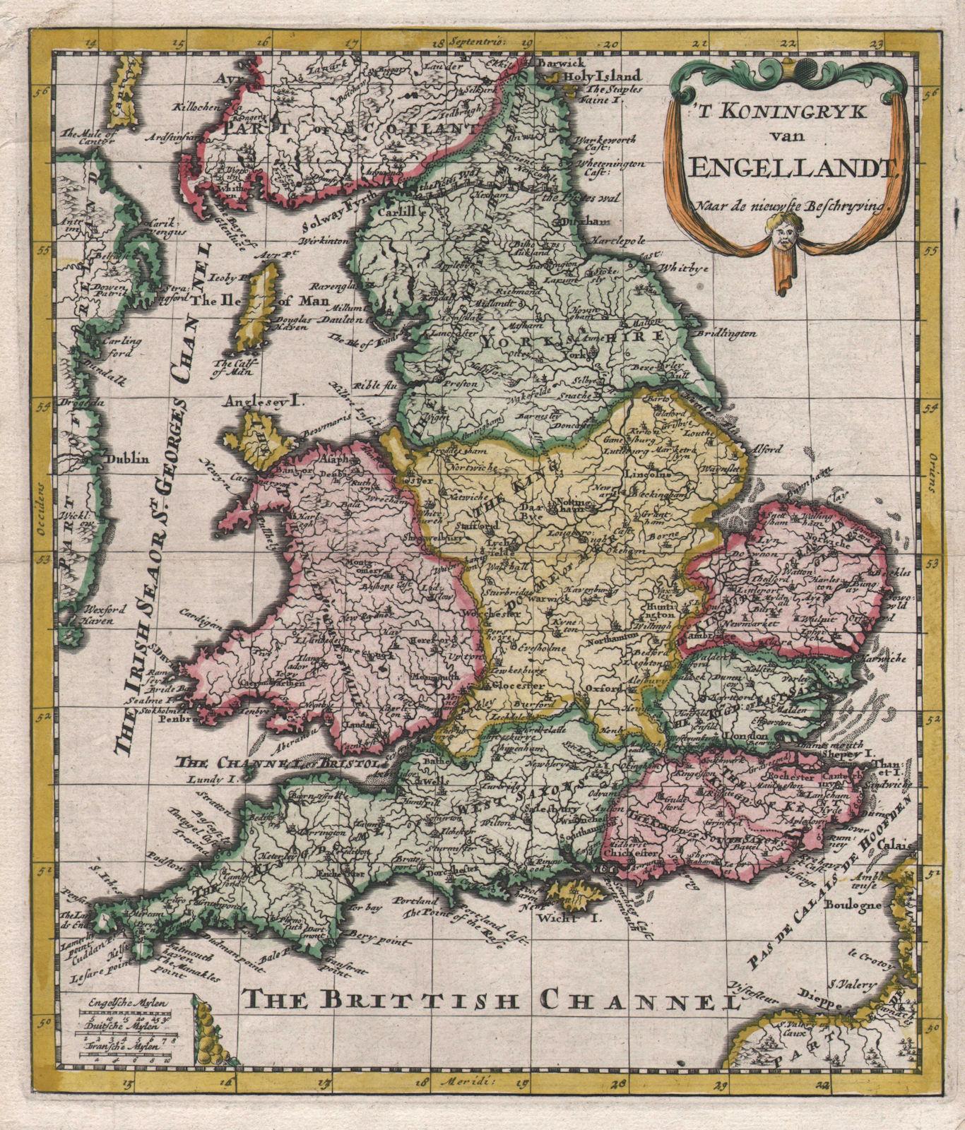 "T Koningryk van Engellandt…". England & Wales by Nicolas SANSON Fils 1705 map