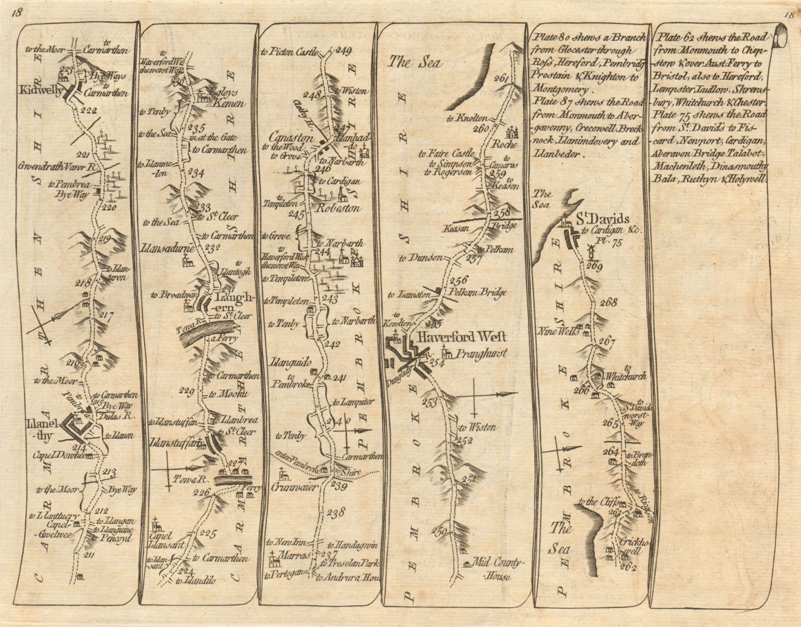 Llanelly Kidwelly Llansteffan Haverfordwest St Davids. KITCHIN road map 1767