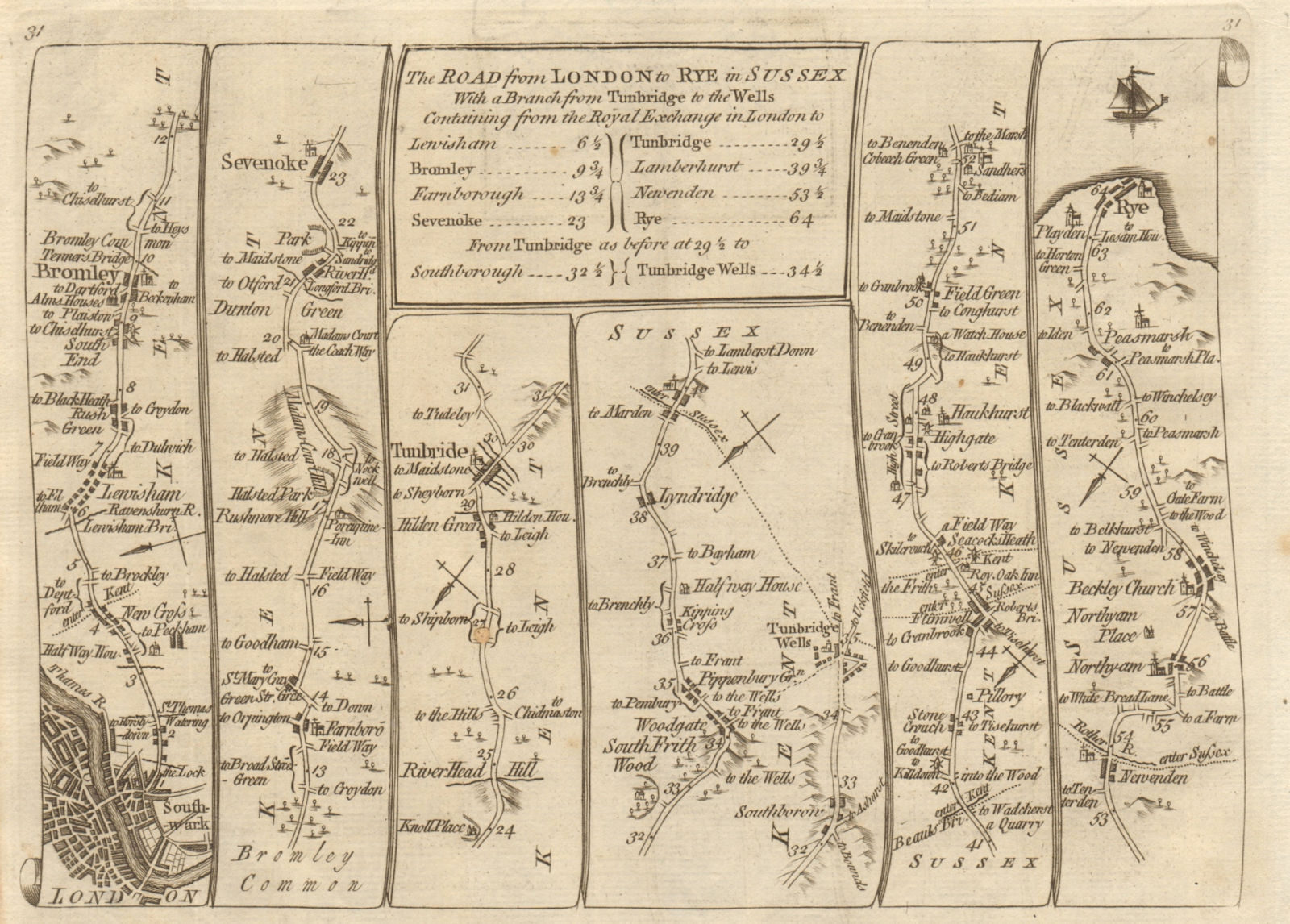 Associate Product London Lewisham Bromley Sevenoaks Tunbridge Wells Rye. KITCHIN road map 1767