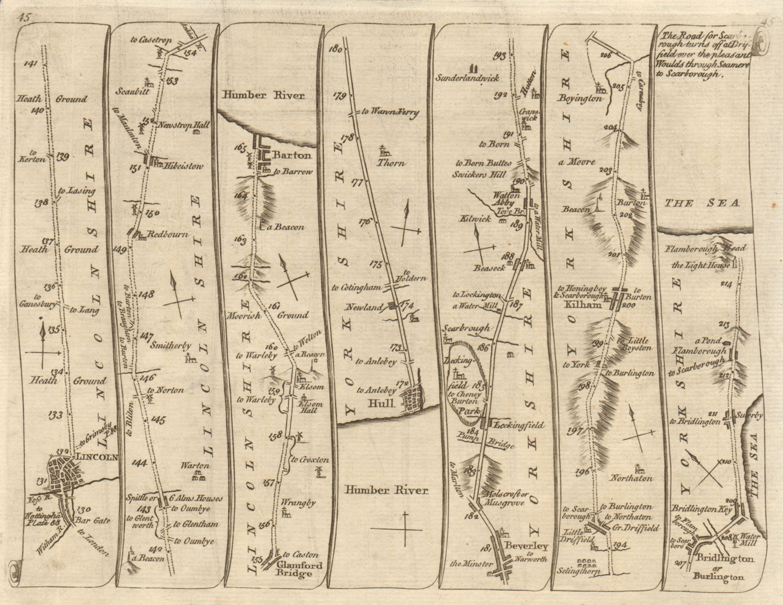 Associate Product Lincoln Hull Beverley Scarborough Bridlington Flamborough KITCHIN road map 1767
