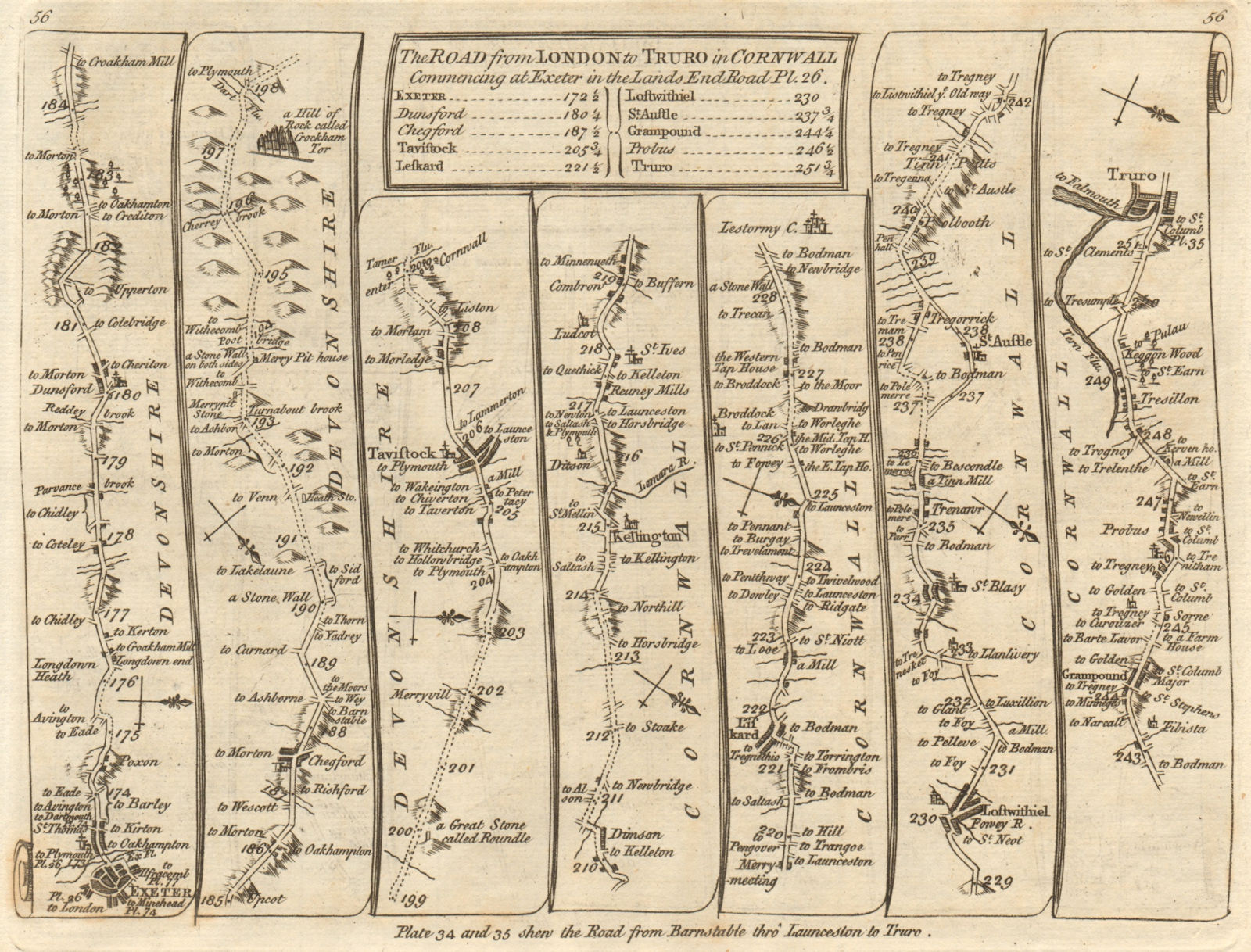 Exeter Chagford Tavistock Liskeard St Austell Truro. KITCHIN road map 1767
