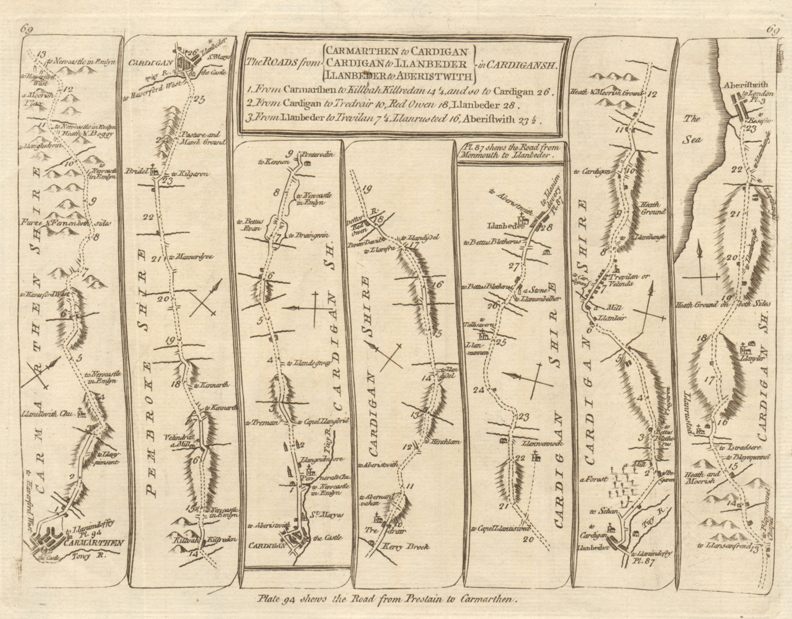 Associate Product Carmarthen Cardigan Llanhennock Llanbedr Aberystwyth. KITCHIN road map 1767