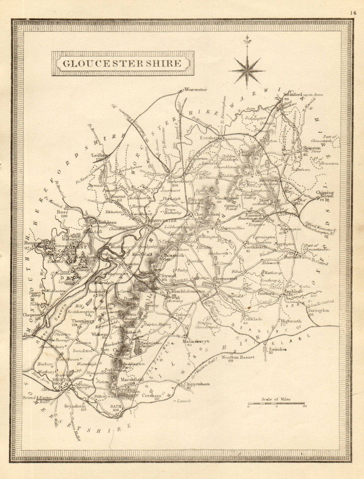 Antique county map of Gloucestershire. John Heywood. Railways. Coach roads c1864