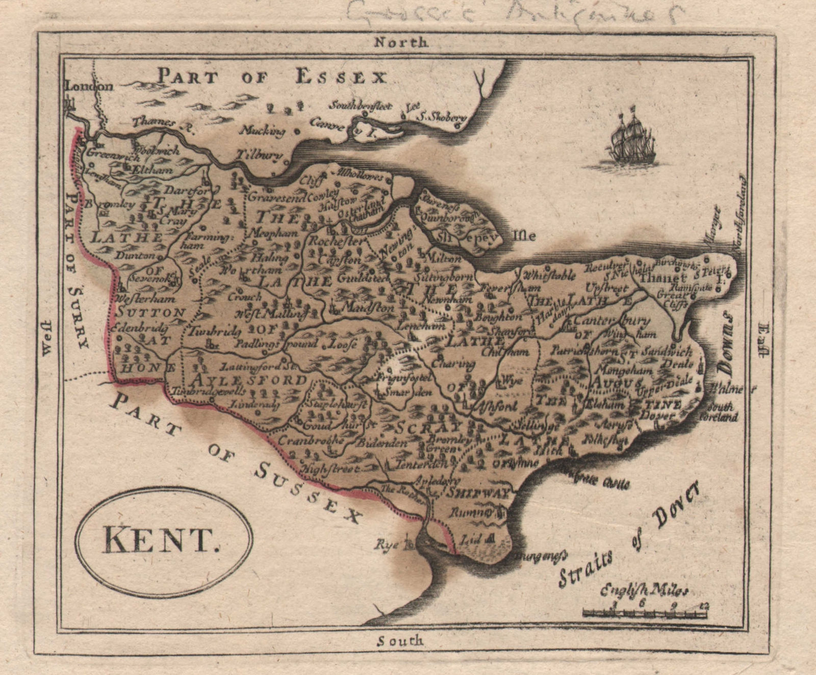 Antique county map of Kent by John Seller / Francis Grose c1780 old