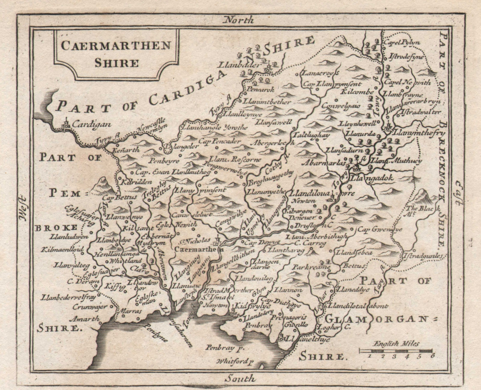 Associate Product Antique county map of Caermarthenshire by John Seller / Francis Grose c1780