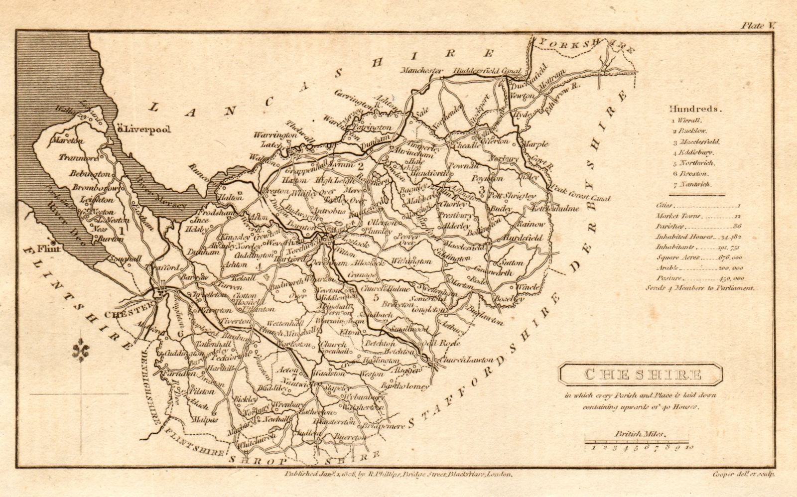 Associate Product Antique county map of CHESHIRE by Henry Cooper for Benjamin Pitts Capper 1808