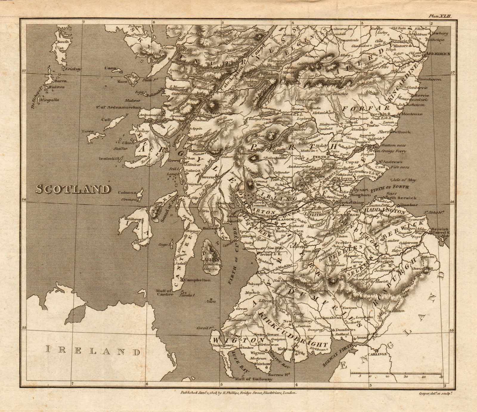 Antique map of Southern SCOTLAND by Henry Cooper for Benjamin Capper 1808