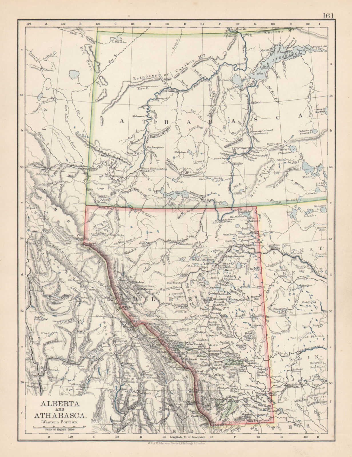 ALBERTA & ATHABASCA. Province map w/ Canadian Pacific Railroad. JOHNSTON 1901