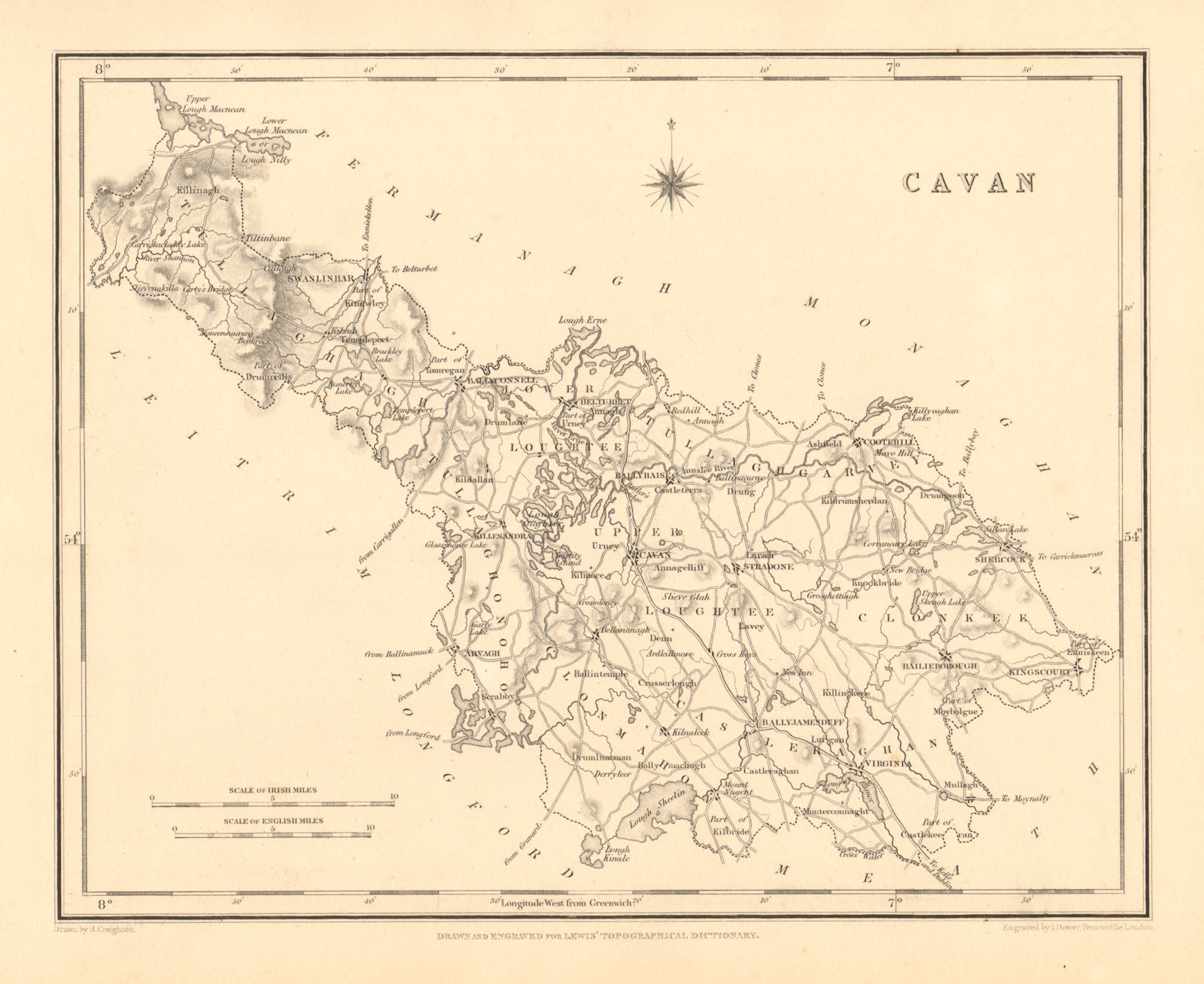 COUNTY CAVAN antique map for LEWIS by CREIGHTON & DOWER - Ireland 1846 old