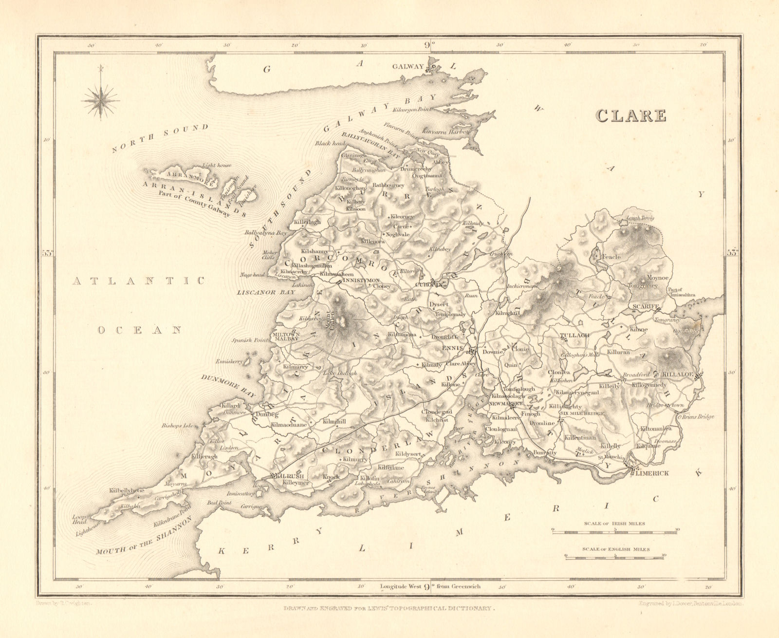 Associate Product COUNTY CLARE antique map for LEWIS by CREIGHTON & DOWER - Ireland 1846 old