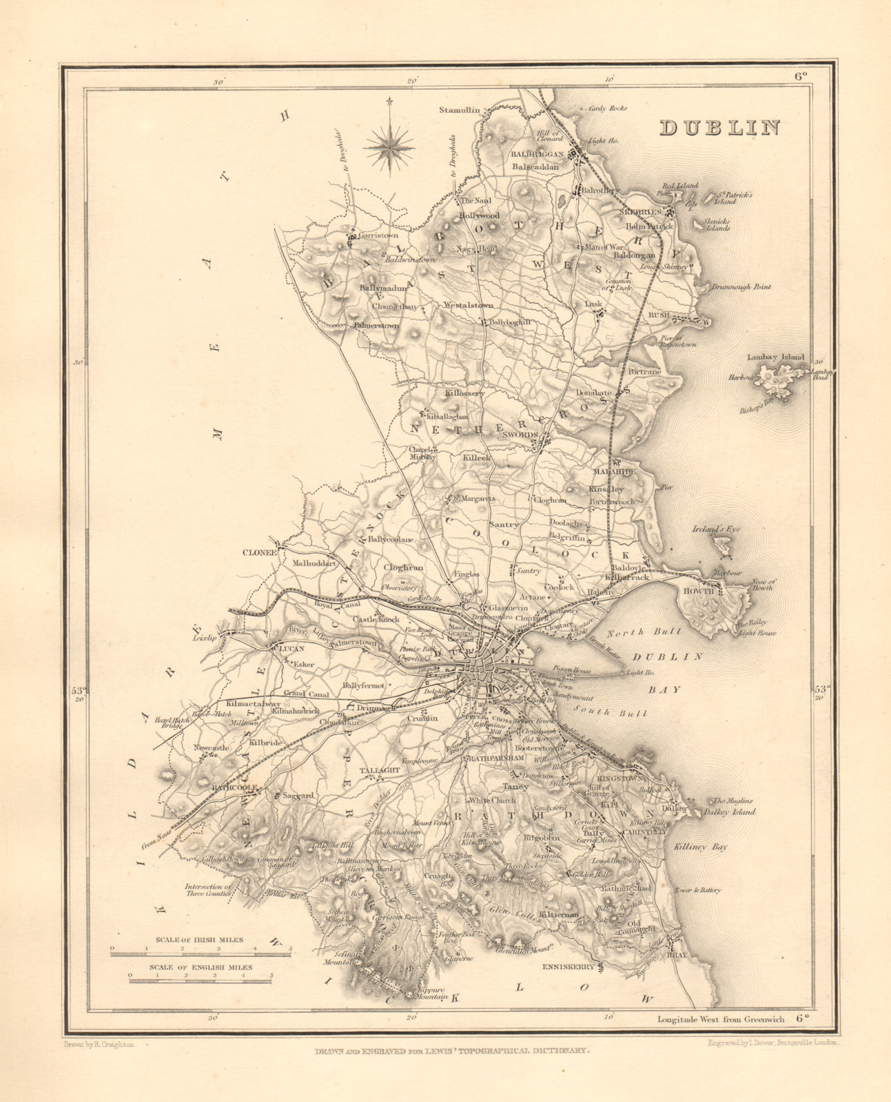 Associate Product COUNTY DUBLIN antique map for LEWIS by CREIGHTON & DOWER - Ireland 1846