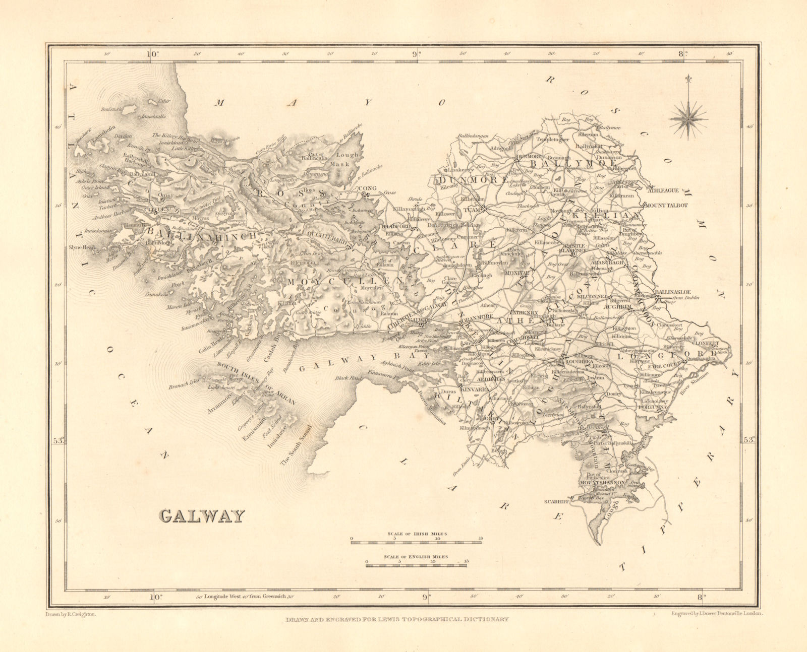 COUNTY GALWAY antique map for LEWIS by CREIGHTON & DOWER - Ireland 1846