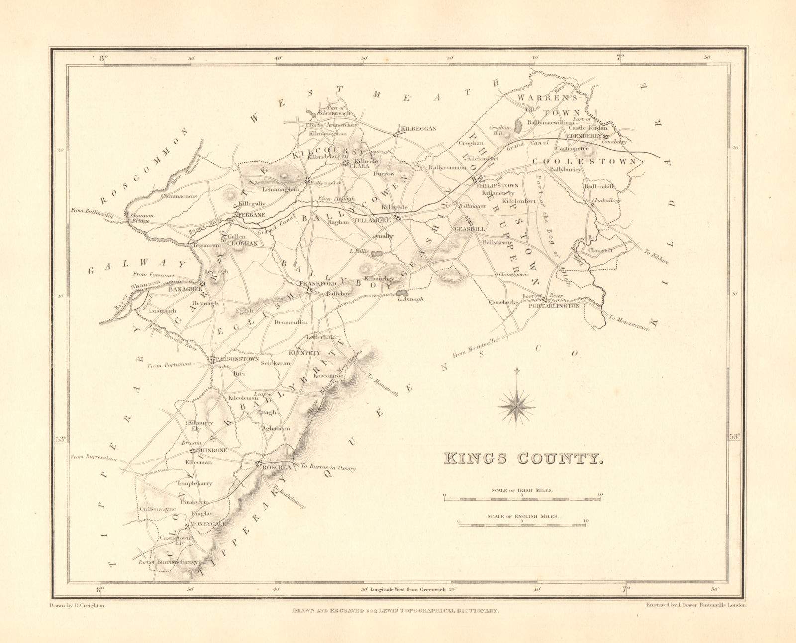 Associate Product KINGS COUNTY (OFFALY) antique map for LEWIS - CREIGHTON & DOWER - Ireland 1846