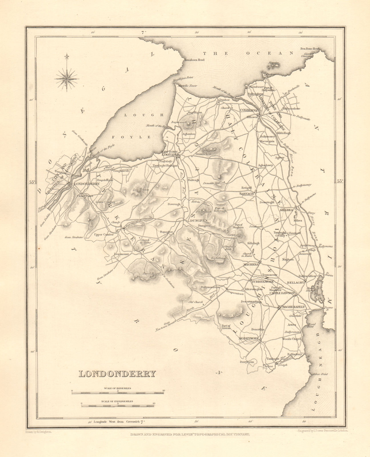 Associate Product COUNTY LONDONDERRY antique map for LEWIS by CREIGHTON & DOWER - Ulster 1846