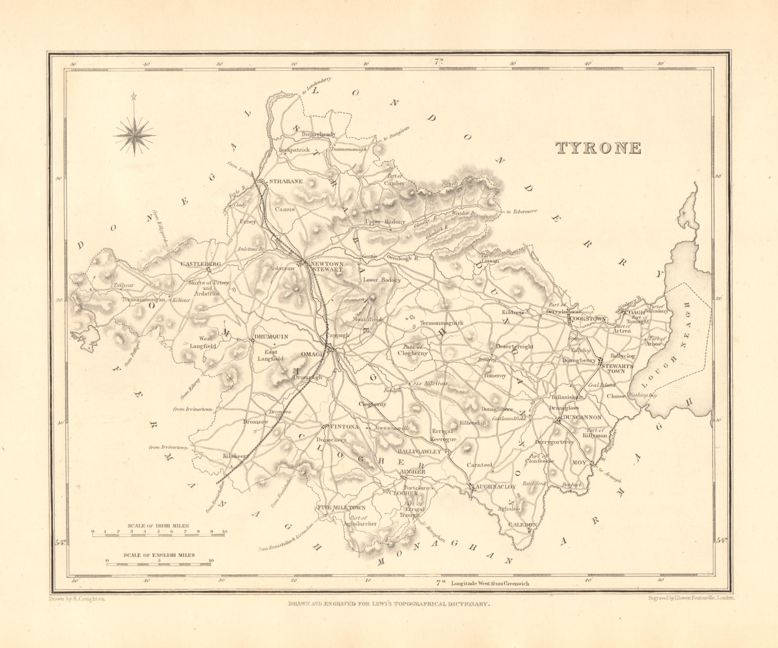 Associate Product COUNTY TYRONE antique map for LEWIS by CREIGHTON & DOWER - Ulster 1846 old
