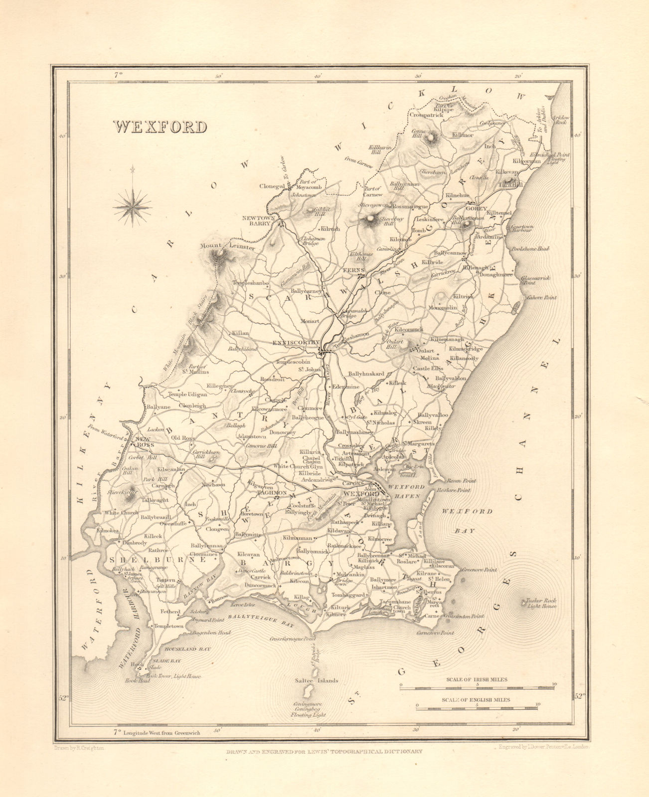 COUNTY WEXFORD antique map for LEWIS by CREIGHTON & DOWER - Ireland 1846