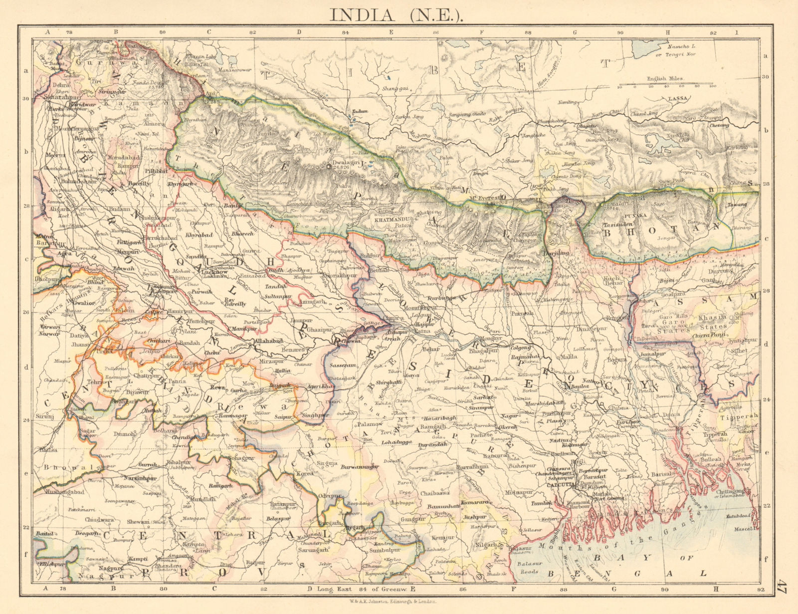 Associate Product BRITISH INDIA NE Bengal Nepal Bhutan Calcutta Bangladesh JOHNSTON 1892 old map