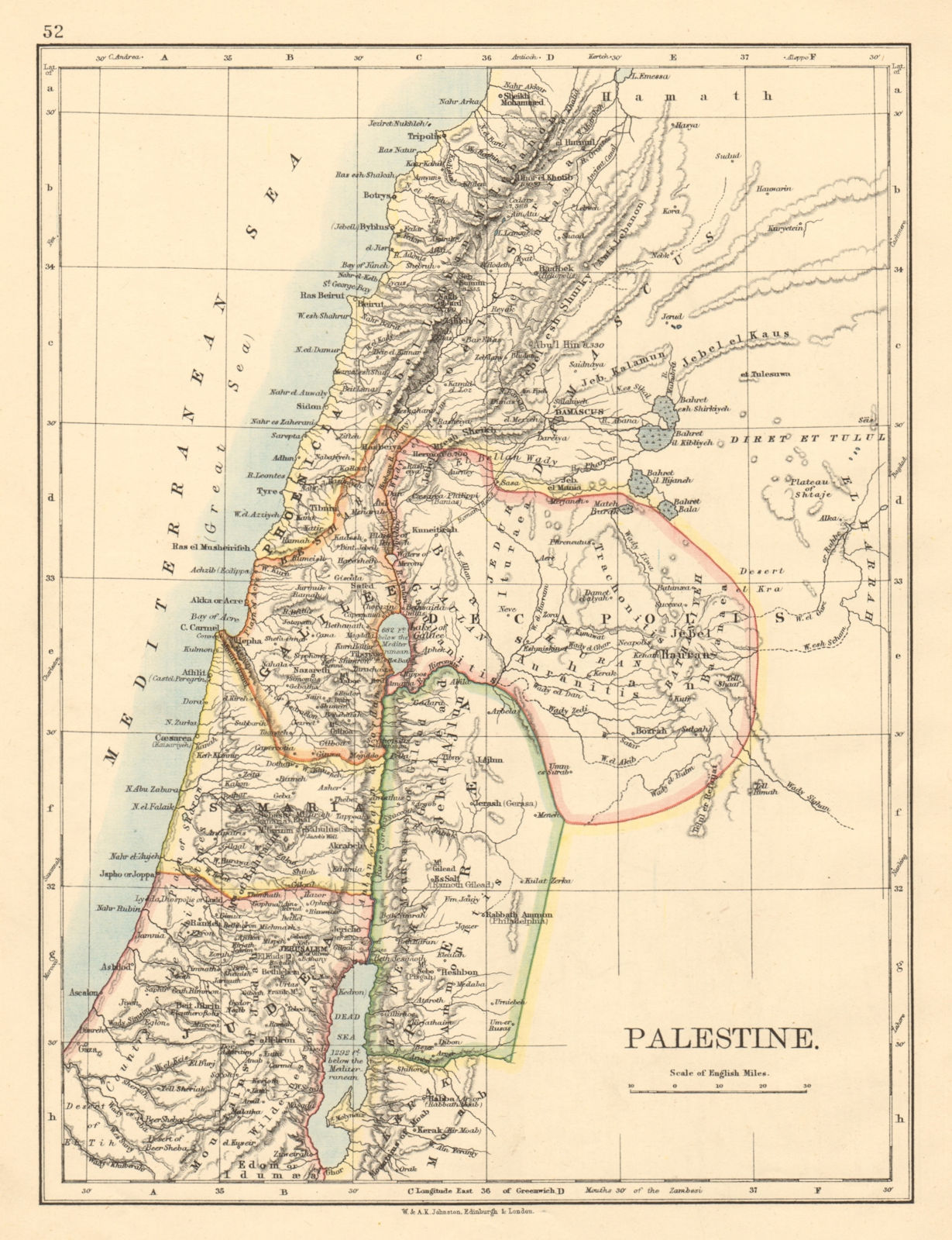 Associate Product PALESTINE Galilee Samaria Judea Perea Phoenicia Decapolis JOHNSTON 1892 map