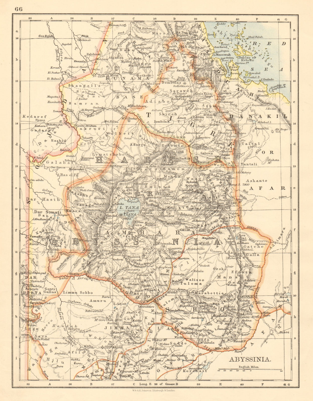 HABESH or ABYSSINIA Tigre Amhara Shoa Godjam Ethiopia JOHNSTON 1892 old map