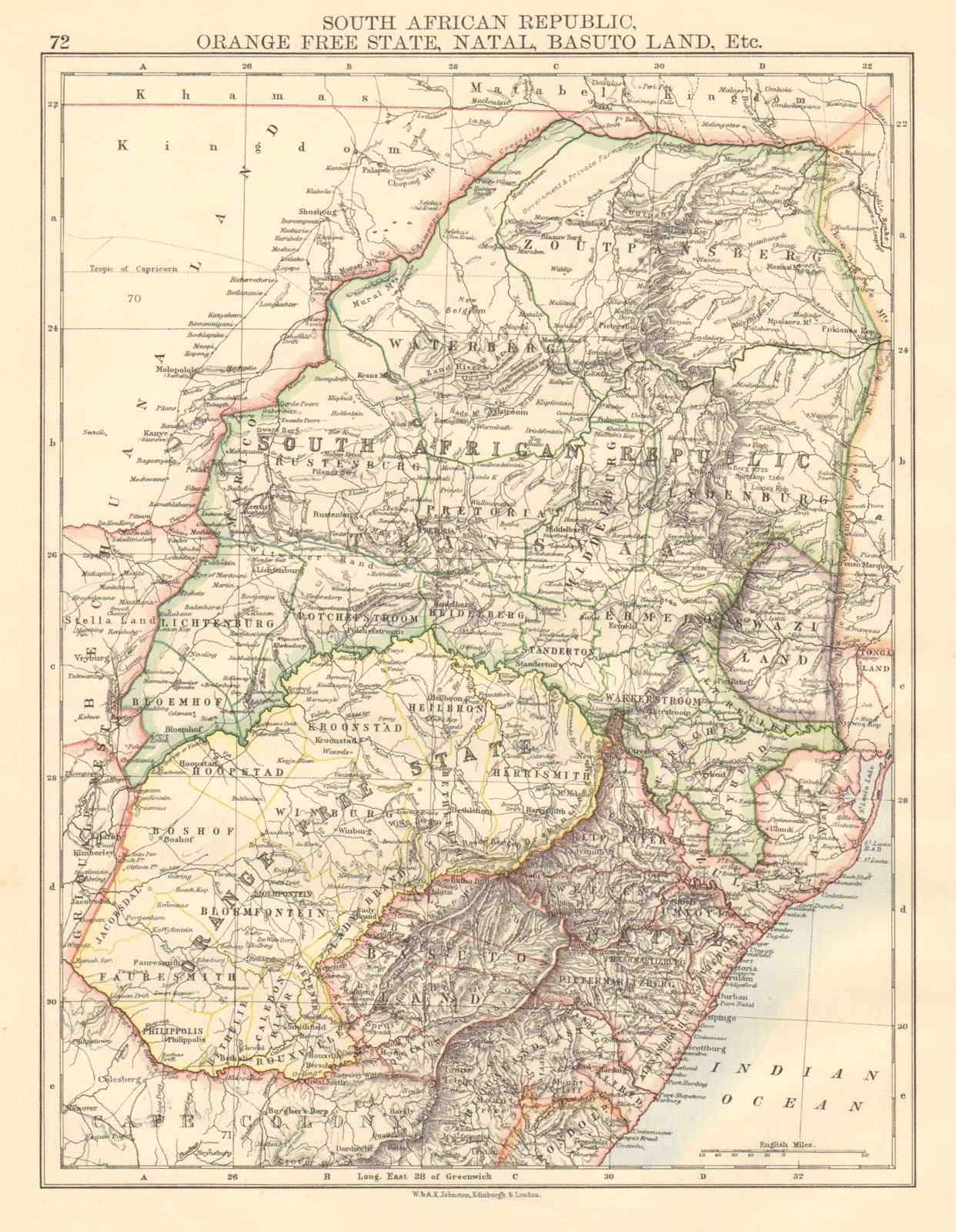 COLONIAL South African Republic Orange Free State Natal Basutoland 1892 map