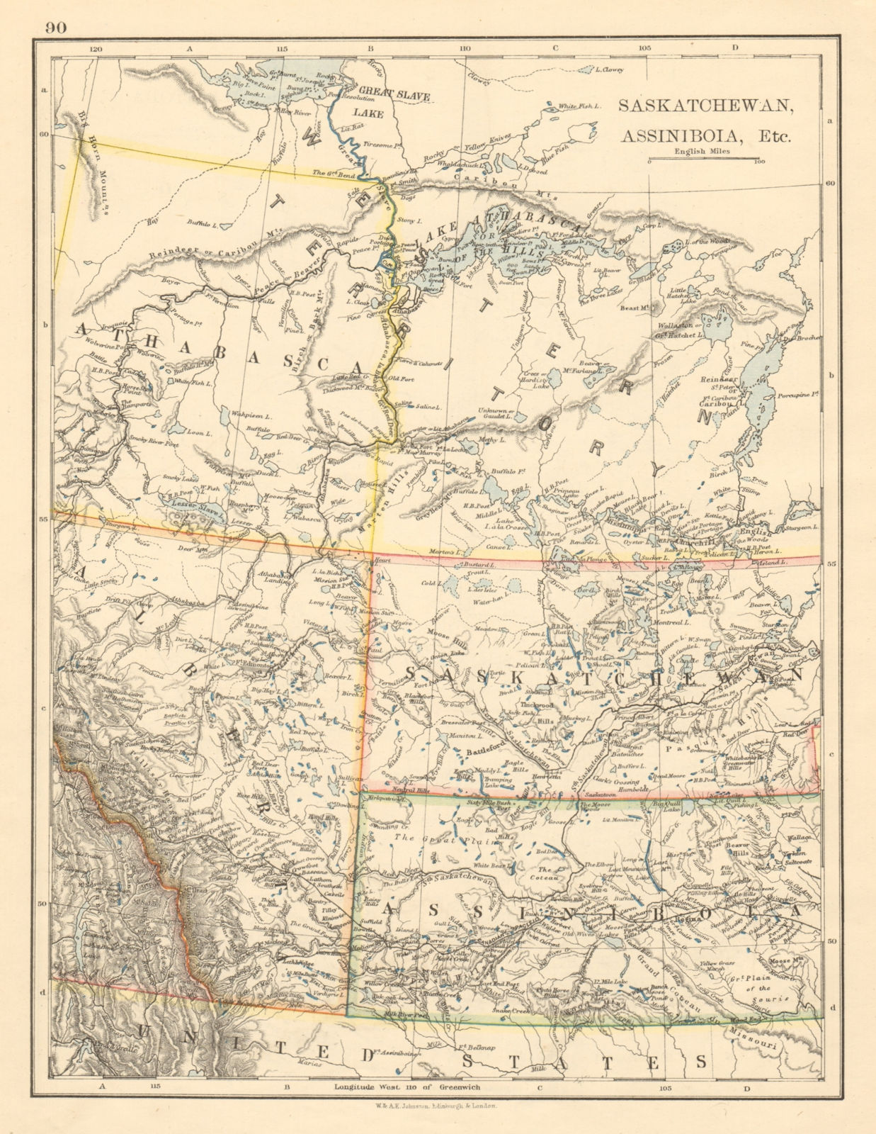Associate Product CANADA PRAIRIES Alberta Saskatchewan Assiniboia Athabasca JOHNSTON 1892 map