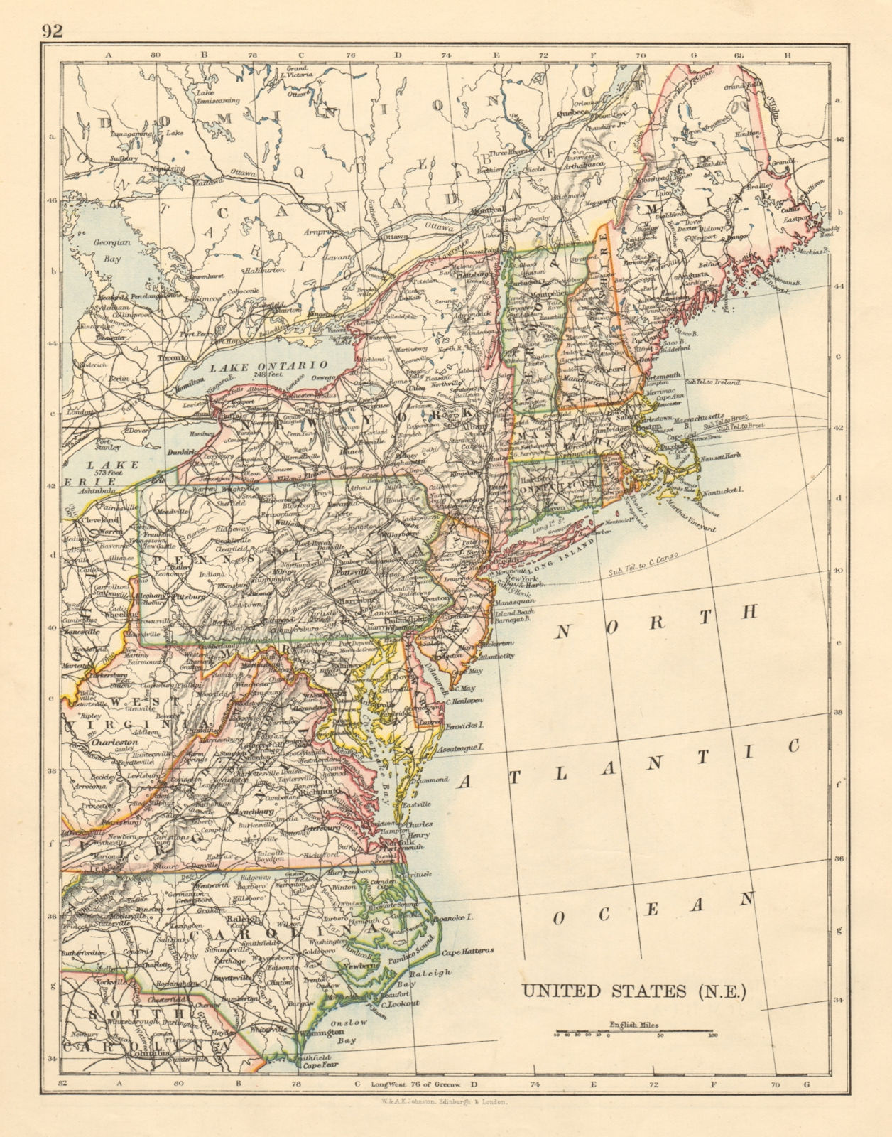 Associate Product UNITED STATES NORTH EAST New England Appalachia Atlantic states USA 1892 map