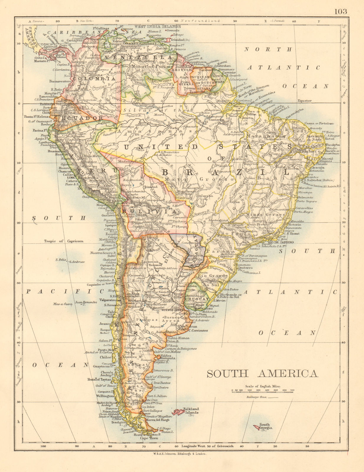 Associate Product SOUTH AMERICA Bolivia includes Acre, now in Brazil JOHNSTON 1892 old map