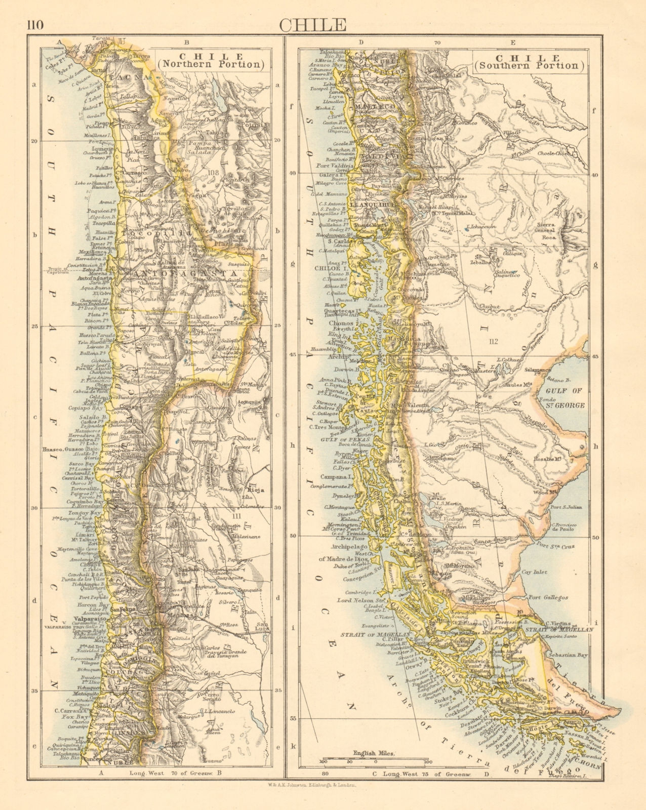 CHILE showing Puna de Atacama as Chilean. Patagonia JOHNSTON 1892 old map