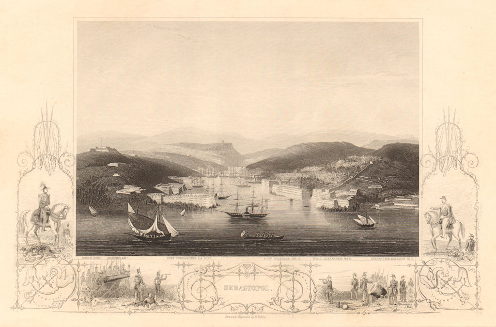 CRIMEAN WAR. View of the bay of Sevastopol, Crimea. Sebastopol 1860 old print