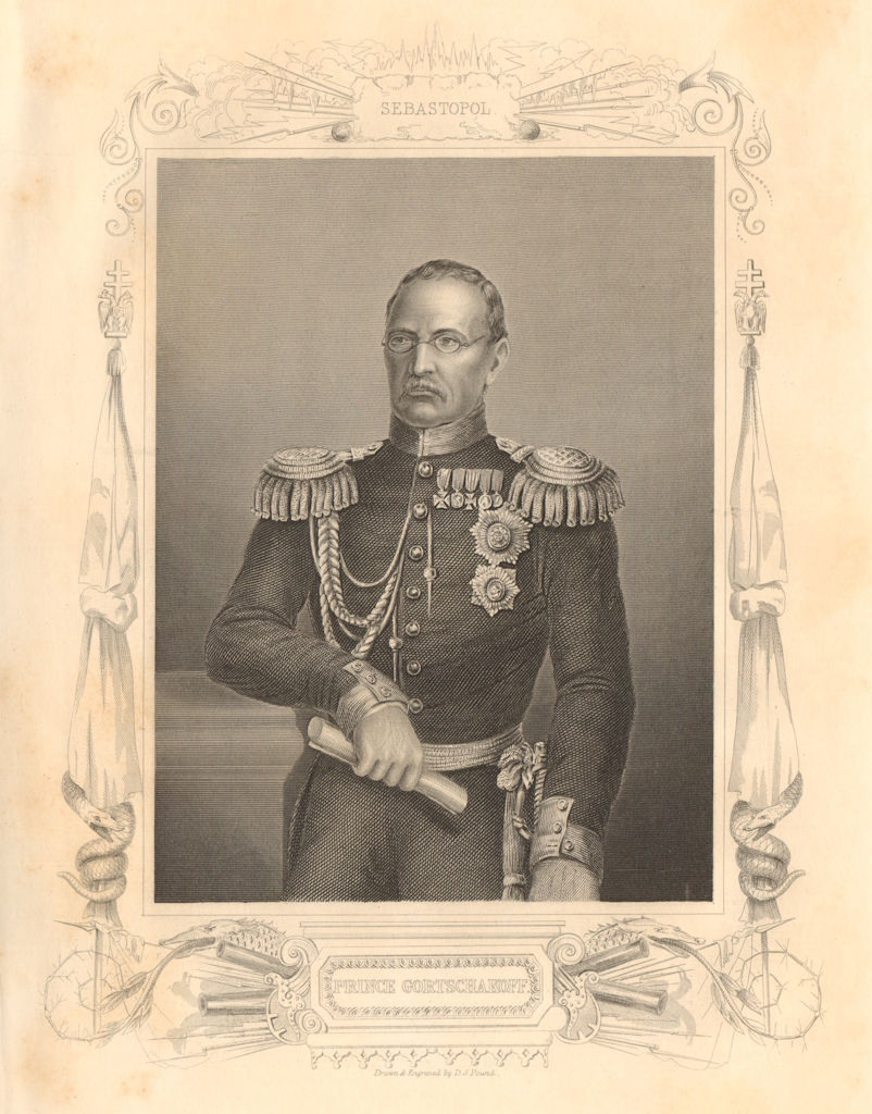 CRIMEAN WAR. Prince Alexander Mikhailovich Gorchakov 1860 old antique print