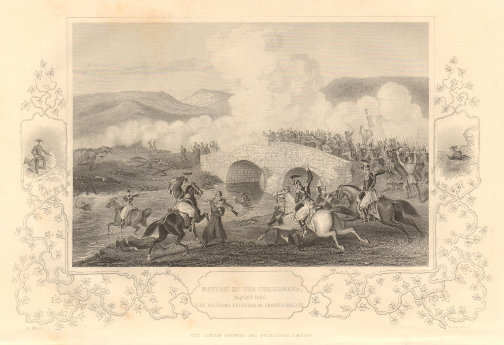 Associate Product CRIMEAN WAR. Battle of Chernaya August 16 1855. Traktir Bridge 1860 old print