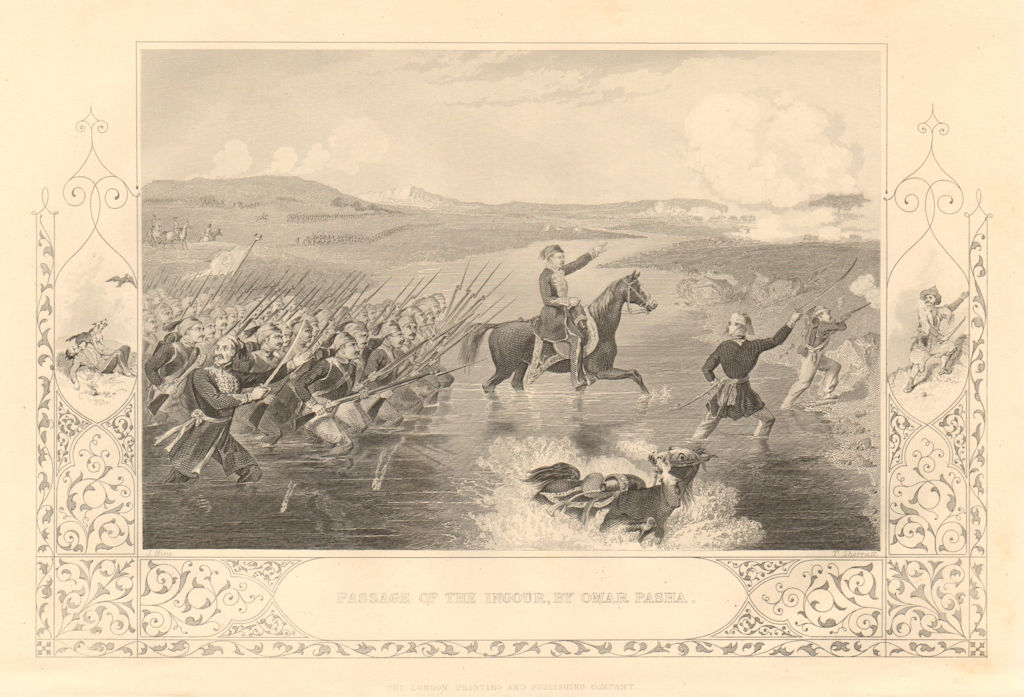 Associate Product CRIMEAN WAR. Passage of the Ingour (Inguri) river by Omar Pasha. Georgia 1860