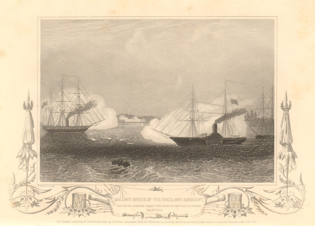 Associate Product CRIMEAN WAR HMS Hecla & Arrogant attacking Eckness/Ekenas, 1854. 1860 print