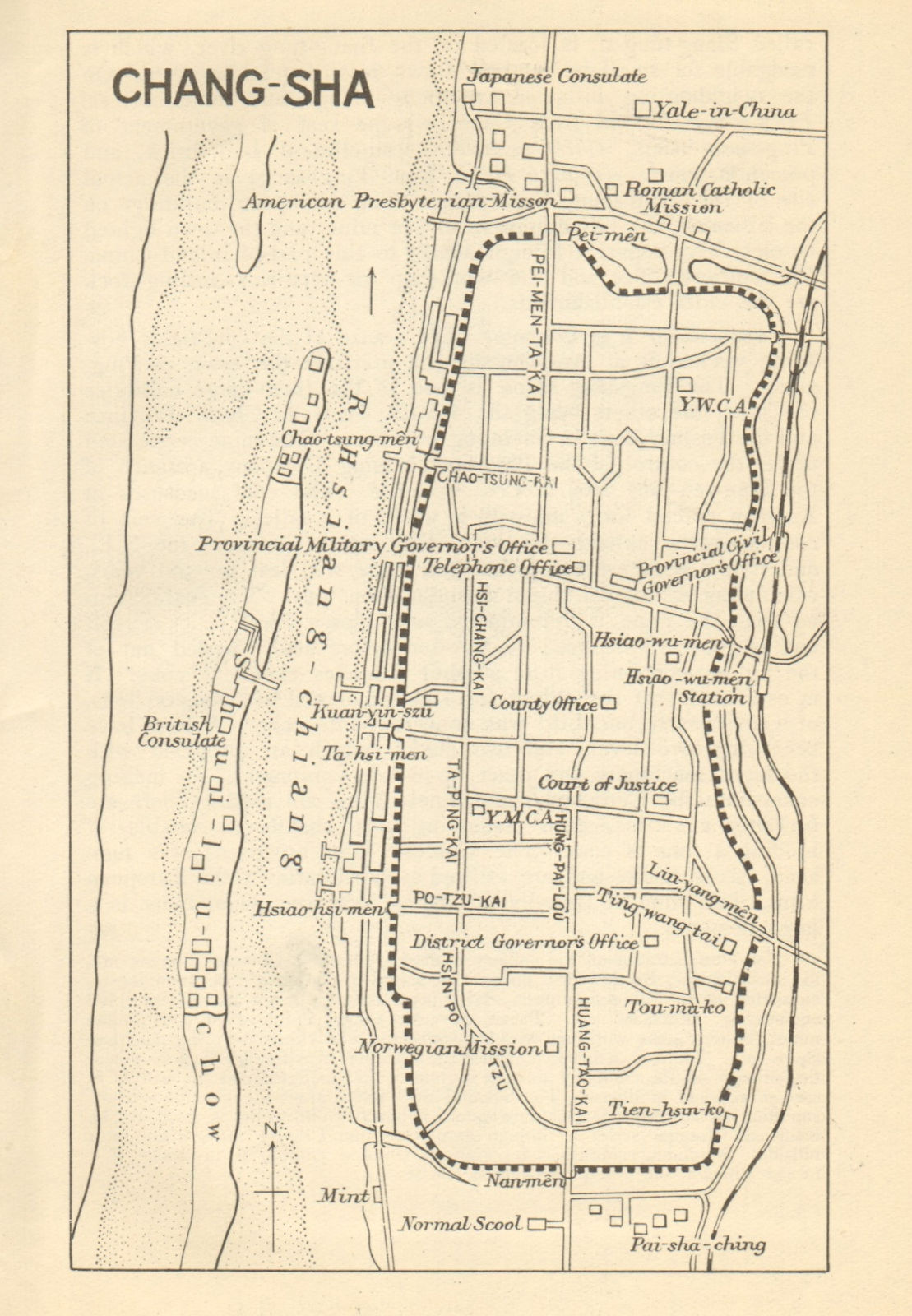 'Chang-sha'. Changsha antique town city sketch plan. China 1924 old map