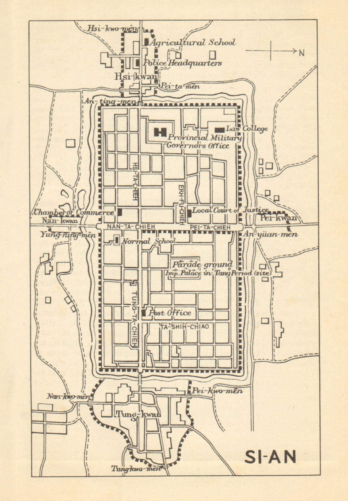 'Si-an'. Xi''an antique town city sketch plan. China 1924 old map