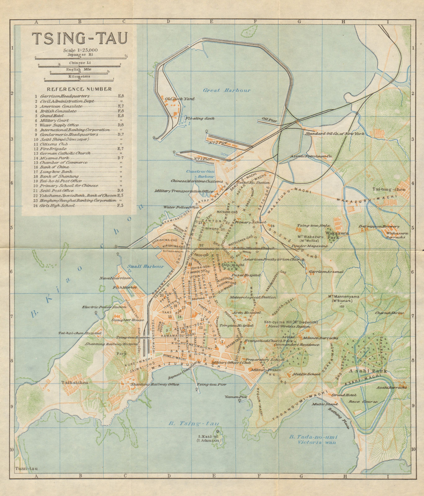 'Tsing-tau or Ching-tao'. Qingdao antique town city plan. China 1924 old map