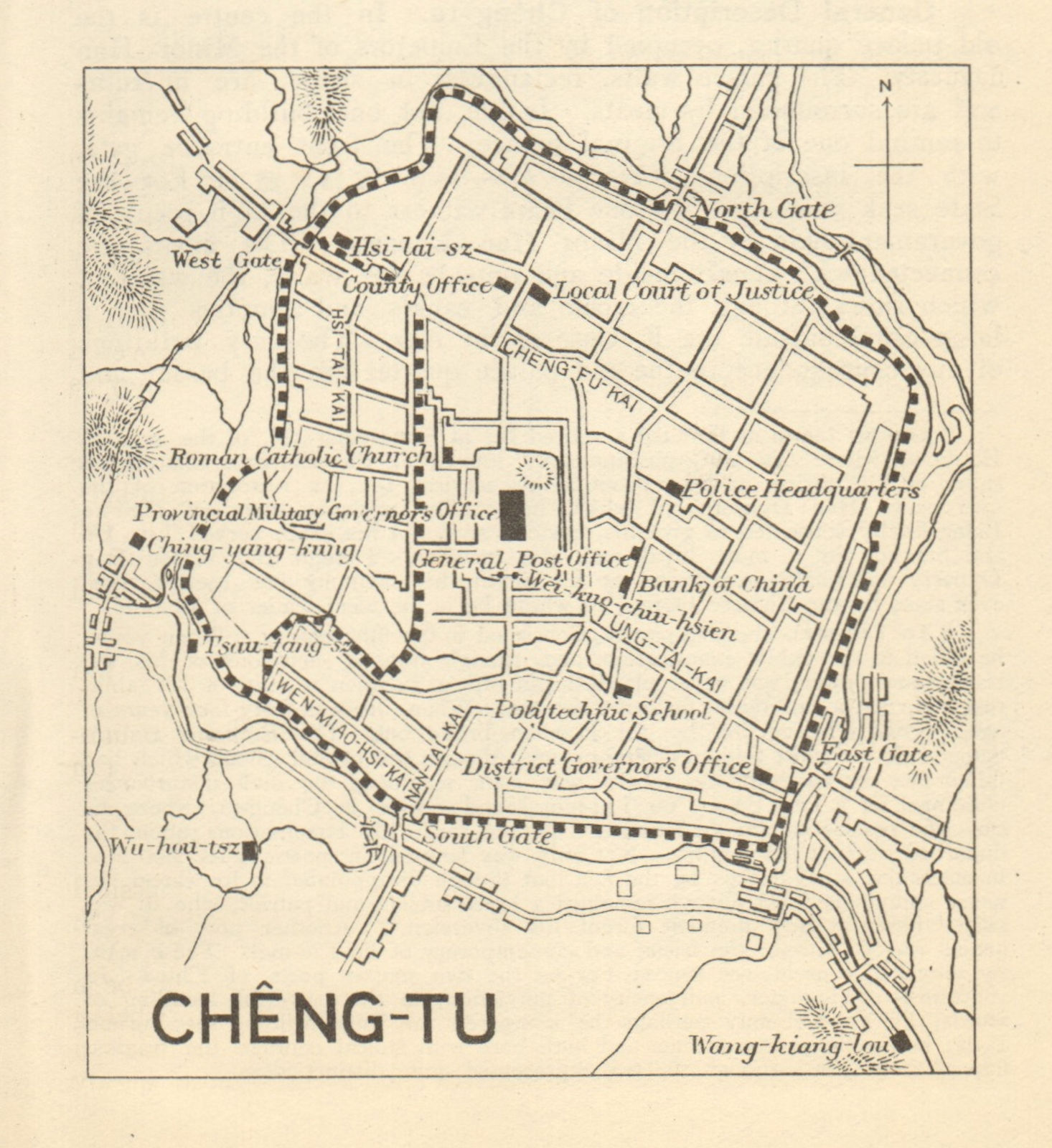 'Cheng-tu'. Chengdu antique town city sketch plan. China 1924 old map