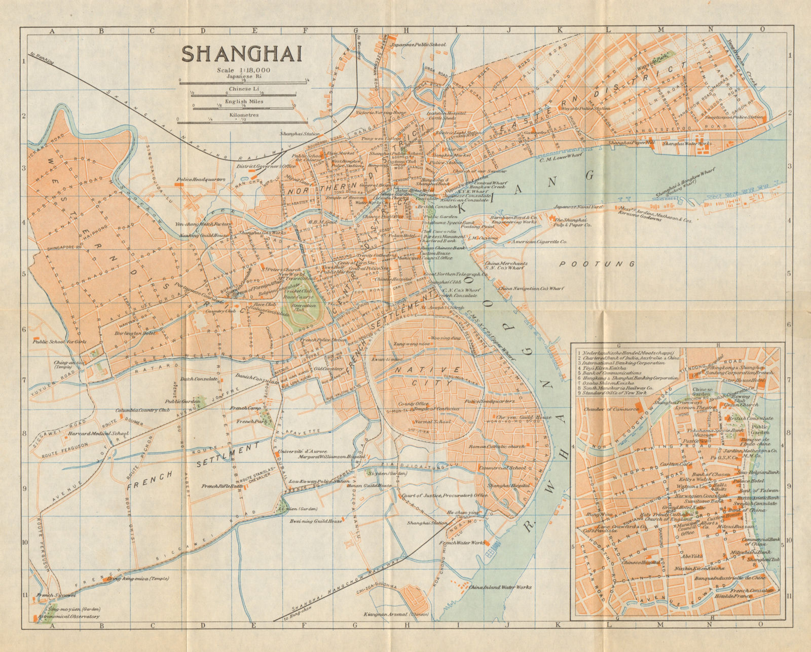 'Shanghai'. Shanghai antique town city plan. China 1924 old map chart