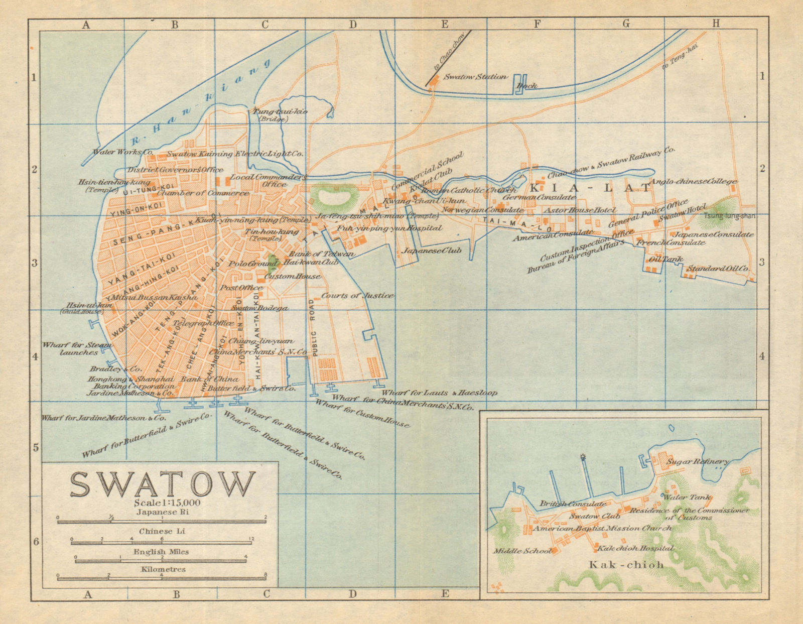 'Swatow'. Shantou antique town city plan. China 1924 old map chart